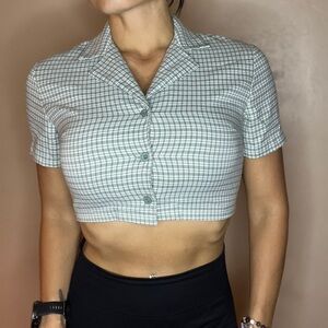 Plaid Cropped Button-Up Shirt